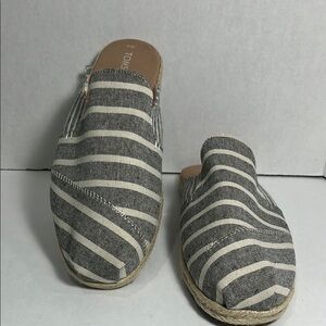 Toms Gray and White Striped Slip-On Espadrilles